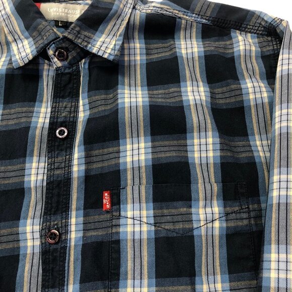 LEVI'S Blue & Cream Checkered Plaid Long Sleeve Button Down Shirt Size Large - Picture 2 of 10